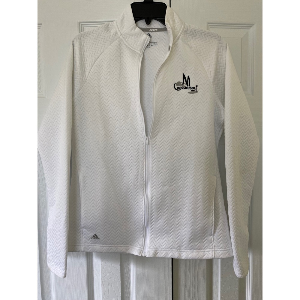 Adidas Golf Jacket Womens Medium White Chevron Full Zip Massanutten Activewear